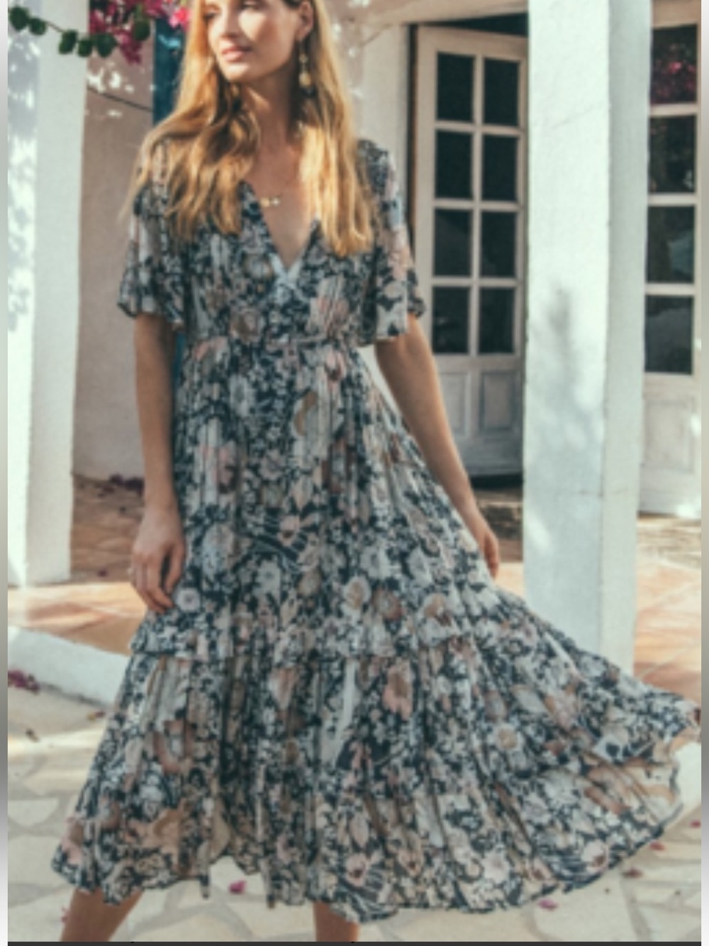 Spell Amethyst Garden Party Flutter Sleeve Midi Dress in Nightfall Size XS
